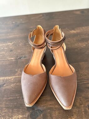 Sundance Mocha Pointed Toe Ankle Tie Heels
